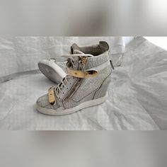 Very Good Pre Owned Condition, Normal Signs Of Wear Check The Photos All The Sales Are Final Chic Leather Wedge Sneakers, Wedge High Tops, Zanotti Shoes, Giuseppe Zanotti Shoes, Leather Wedges, Giuseppe Zanotti, Embossed Leather, Womens Shoes Sneakers, High Top