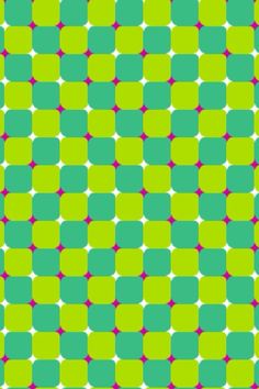 an abstract green and pink pattern with small squares on it's sides, in the middle