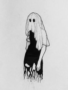 a black and white drawing of a ghost