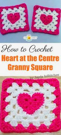 crochet heart at the center granny square with text overlay reading how to crochet heart at the centre granny square