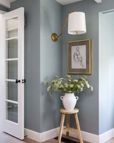 Trending: Dusty Blue Interiors | Lark & Linen Dusty Blue Paint, Blue Hallway, Pure Salt Interiors, Blue Interiors, Pure Salt, Blue Paint Colors, Blue Rooms, Blue Living Room