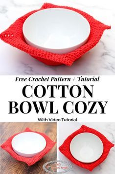 the free crochet pattern for this cotton bowl cozy is easy to make and looks great