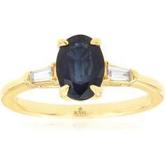 Royal 18K Yellow Gold Ring with Oval Sapphire and Baguette Diamonds - 1.58 Carat Total Gem Weight Luxury Everyday Yellow Gold Sapphire Ring, Midnight Sky, Sapphire And Diamond Ring, Baguette Diamonds, Breathtaking Beauty, The Midnight, 18k Yellow Gold Ring, Royal Jewelry, Yellow Gold Ring