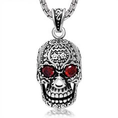 Mens Skeleton Sugar Skull Pendant Necklace Retro Punk Rock Jewelry Box Chain 24" | eBay