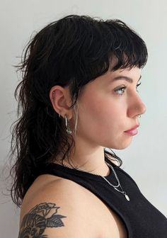 Mullet Haircuts for Women in 2024: Ideas and Inspirations Trendy Wolf Haircut, Mullet Vs Shag, Microbangs Long Hair Mullet, Short Shag With Shaved Sides, Long Mullet Short Bangs, Womens Long Mullet, Skater Mullet Women, Shaggy Mullet Round Face, Microbangs Shag