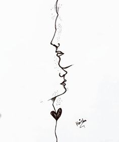 a black and white drawing of a woman's face with a heart on it