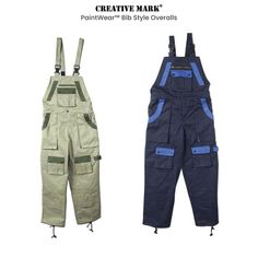 PaintWear™ "Bib Style" Overall Streetwear Cotton Overalls With Cargo Pockets, Cotton Overalls With Cargo Pockets For Streetwear, Utility Overalls With Side Pockets For Streetwear, Utility Cotton Overalls For Streetwear, Blue Utility Overalls For Streetwear, Utility Cotton Overalls For Outdoor, Cotton Overalls With Pockets For Outdoor Activities, Professional Art Supplies, Style Overalls