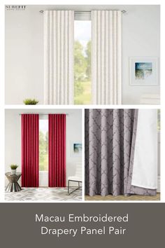 some curtains and drapes with the words macau embroideded drapery panel pair