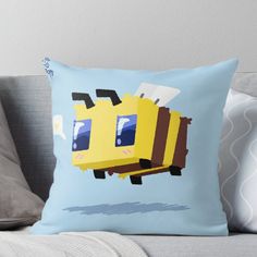 a yellow and brown truck with eyes on it's side throw pillow