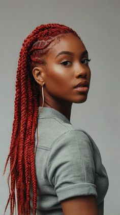 Want to feel like a queen? The Gorgeous Sunset Red High Braids are a stunning way to showcase your beauty while adding a warm touch. This hairstyle is perfect for any special occasion. Click for tips on achieving this fabulous look! #SunsetRedHighBraids #HairTrends #BraidedStyles #BlackWomenHair #HairInspo Auburn Frontal Wig