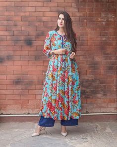 Printed Frock Suit With Plazo, Printed Kurti Designs Latest, Print Kurti Designs Latest, Floral Printed Kurti Designs Latest, Frock Suit With Plazo, Floral Print Kurti, Printed Frock, Kurti Long