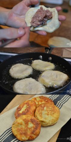 some food is being cooked in a pan on the stove top and another photo has been taken