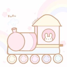 a drawing of a train with a rabbit on it