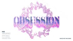 the word obsession written in purple and pink ink