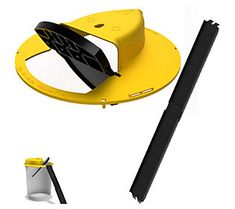 a yellow hat and other items are shown in this image, including a plastic cup