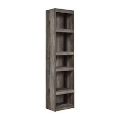 a tall bookcase with three shelves on each side and one shelf in the middle