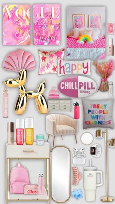 a collage of pink and gold items with the words you're happy on them