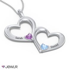 A symbol of lasting love, the fused hanging hearts, and round birthstones honor your bond to each other. Personalize each heart shape with a meaningful engraving and a genuine gemstone or Brilliance cubic zirconia. Design in sterling silver, white, yellow, or rose gold and your choice of chains to create the perfect gift for Valentine's Day, Mother's Day, a birthday, or a special occasion. Anniversary Heart Pendant Jewelry With Gemstone, Heart-shaped Gemstone Jewelry For Anniversary, Heart Shaped Gemstone Jewelry For Anniversary, Promise Jewelry With Birthstone In Cubic Zirconia, Anniversary Birthstone Jewelry For Valentine's Day, Valentine's Day Anniversary Birthstone Jewelry, Fine Jewelry Double Heart Birthstone, Silver Promise Jewelry With Birthstone, Silver Birthstone Jewelry For Promise