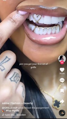 Woman Grill Teeth, Gold Slugs Grillz Women, Dimple Piercing Black Women, Gold Grills Women, Mouth Grill For Women, Custom Grillz For Women, Matching Grills Couple, Grillz On Women, Tooth Caps Women