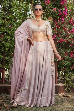 Women's Purple Georgette Embroidered Mirrorwork Chikankari Lehenga Set Lilac Lehenga, Cape Lehenga, Chikankari Lehenga, Kurta Lehenga, Lehenga Pattern, Lehenga Skirt, Blouse Models, Embellished Blouse, Womenswear Fashion