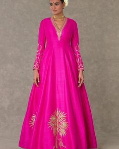 Grey Lengha, House Of Masaba, Rani Pink, Anarkali Dress Pattern, Gota Work, Sequin Embellishment, Indian Gowns, Pink Gowns