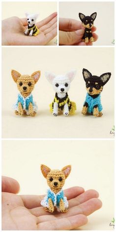 small crocheted chihuahua dogs in different poses