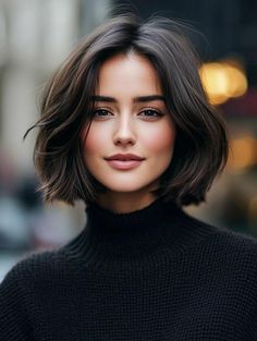 European Bob Hairstyles, Short Asian Bob, Short Dark Brunette Hair, Short Dark Brown Hair With Layers, Brown Textured Bob, Dark Brown Hair Shoulder Length, Haircut Bob Medium, Beanie With Short Hair, Dark Brown Bob Haircut