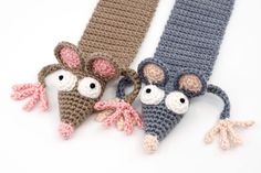 crochet pattern for two knitted rat bookmarks with text overlay that says,