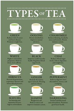 the types of tea in different cups