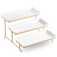 PRICES MAY VARY. This 3 tier serving platter set combines great quality and exquisite design. Each platter measures approximately 14" x 6". Our 3 large rectangular tiered serving tray are made of premium white porcelain, Safe for oven, microwave & dishwasher. The metal rack is hand wash only. Unlike other regular platters at the table, this 3 tier serving trays allows you to serve more different types of food at once without taking up too much space, and the metal rack is flexible and supports m Appetizer Fruit, Tiered Serving Tray, 3 Tier Serving Tray, Tiered Serving Stand, Food Display Stands, Serving Stand, Serving Tray Set, Tiered Serving Trays, Platter Set