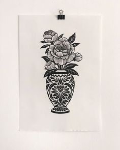 Peony Lino Print, Propagated Plant Tattoo, Floral Line Design, Black And White Block Prints, Black And White Linocut, Traditional Back Tattoo Woman, Peonies Vase, Tattoo Art Prints, Peonies In Vase