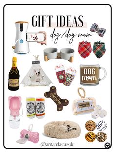 a collage of gifts for dog moms with the words gift ideas on it