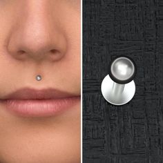 a woman's nose is shown before and after being pierced with an earring