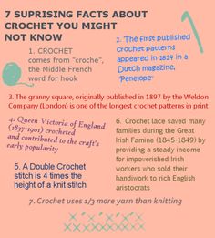 the instructions for crochet is shown in pink and blue, with an orange background