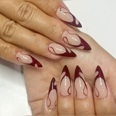 Red French, Edgy Nails, Purple Nail, Red Nail Designs, Almond Nails Designs, Her Nails