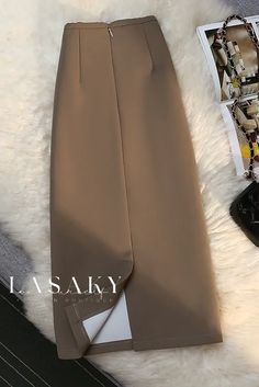 Lasaky - Black Drape-Effect High-Waisted A-Line Skirt featuring Quality Fabric Formal Skirt Outfit Business, Formal Skirts, Long Brown Skirt, Intense Quotes, Business Skirt, Animal Cakes, Skirt Zipper, Brown Skirt, Skirts Women