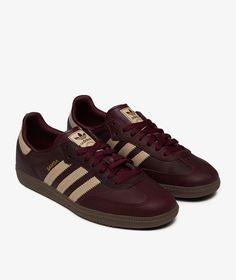 The Women's Samba OG product by  adidas which is part of the Fall Winter 2024 campaign, has arrived SVD. Shoes For Women Adidas, Adidas Samba Maroon, Burgundy Sambas, Samba Adidas Outfit, Women's Handball, Samba Adidas, Samba Shoes, Adidas Sneakers Women, Adidas Samba Og