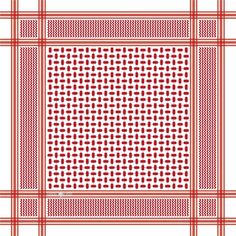 a red and white checkered tablecloth with squares on it, in the middle