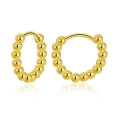 Round out your hoop rotation with this beaded pair made from glamorous 18k gold-plated metal for eye-catching ear-wear. 0.43" diameter 18k gold-plated copper Geometric Star, Flower Hair Accessories, Huggie Earrings, Accessories Jewelry Earrings, Copper Plated, Simple Jewelry, Fashion Accessories Jewelry, Huggies Earrings, Beaded Chain