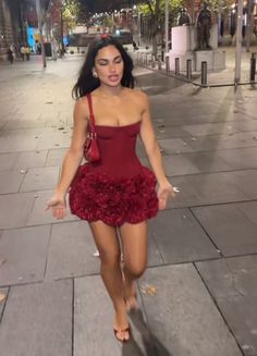 Dark Red Ruffle Dress, Red Birthday Dresses For Black Women, Burgundy Mini Dress Outfit, Red Valentines Dress Outfit, Vintage Dress Outfit Ideas, Black Women Birthday Dress, Red Dress Outfit Black Women, Red Dress Inspo Outfit, 90s Fine Outfits