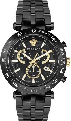 Versace VEJB00722 V-Race Bold Chrono black gold Stainless Steel Men's Watch NEW VERSACE VEJB007 22 V-RACE BOLD Men's Watch FEATURES: Date, Chronograph, Tachymeter MOVEMENT: Quartz GLASS: Sapphire Glass DIAL COLOR: black/gold CASE WIDTH: 46 mm CASE MATERIAL: Stainless Steel CASE COLOR: black BAND MATERIAL: Stainless Steel BAND COLOR: black WATER RESISTANCE: 5 ATM EAN 7630615117621 SWISS MADE BRAND NEW WITH TAG, BOX & AUTHENTICITY CARD with Certilogo CLG authenticity code and 2 year international Designer Black Analog Watches, Luxury Black Watches, Designer Black Watches With Subdials, Designer Black Automatic Chronograph Watch, Designer Black Chronograph Watch For Formal Occasions, Designer Black Chronograph Watch For Formal Events, Designer Black Watch With Metal Dial, Luxury Black Chronograph Watch, Medusa Head