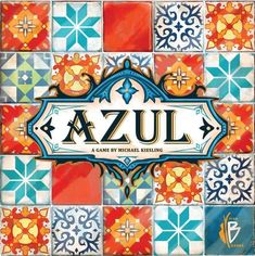 the book azul is on display in front of a white background with orange and blue tiles