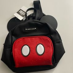 Mickey Disney Aldi Backpack Purse Black Mickey Mouse Backpack For Daily Use, Cute Black Mickey Mouse Backpack, Black Minnie Mouse Standard Backpack, Casual Mickey Mouse Backpack, Disney-styled Black Standard Backpack, Disney Bags, Disney Bag, Backpack Purse, Black Red