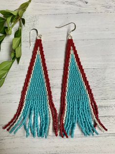 Fringe Earrings Seed Bead Earrings turquoise Earrings red | Etsy Red Teardrop Earrings For Summer, Red Teardrop Summer Earrings, Red Earrings With Colorful Beads For Summer, Summer Red Earrings With Colorful Beads, Red Long Drop Beaded Earrings, Red Summer Jewelry With Dangling Beads, Summer Red Jewelry With Dangling Beads, Red Jewelry With Dangling Beads For Summer, Red Teardrop Beaded Earrings With Dangling Beads