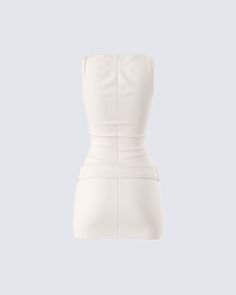 Nothing compares to a baddie in a put together look 🤍 Made from plain weave fabric and complete with a bodycon style, a wide belt, and a boat neckline - this ivory micro mini dress will make it clear that you did not come to mess around 👏 Elegant Bodycon Mini Skirt Dress, Beige Mini Length Bodycon Dress, Fitted White Bodycon Dress With Back Zipper, White Mini Dress With Back Zipper For Night Out, Chic Mini Bodycon Dress, Elegant Beige Belted Mini Dress, Beige Belted Mini Dress, Cream Bodycon Mini Dress For Party, Chic White Bodycon Dress With Back Zipper