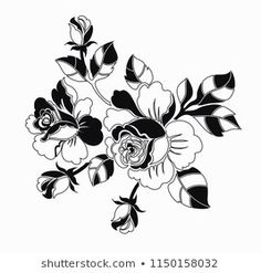 black and white flowers on a white background