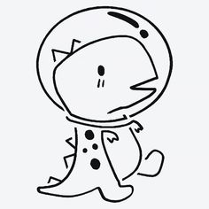 a black and white drawing of a cat in a space suit