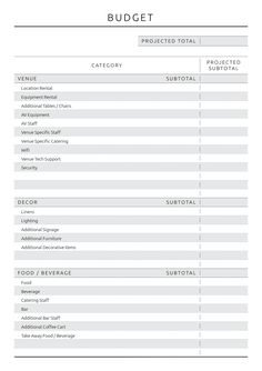 an invoice sheet with the words budget written on it and other items to include