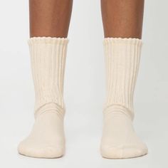 Crew Socks, Ribbed Material 100% Cotton Cold Machine Wash Comfortable Beige Mid-calf Socks, Casual Soft Cream Socks, Casual Cream Knee-high Socks, White Crew Socks, White Knee High Socks, Brown Socks, Slouch Socks, Sheer Socks, White Corset