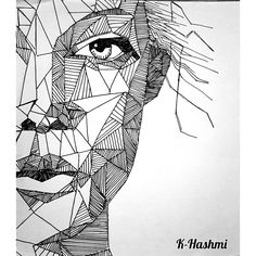 a black and white drawing of a man's face with geometric lines on it